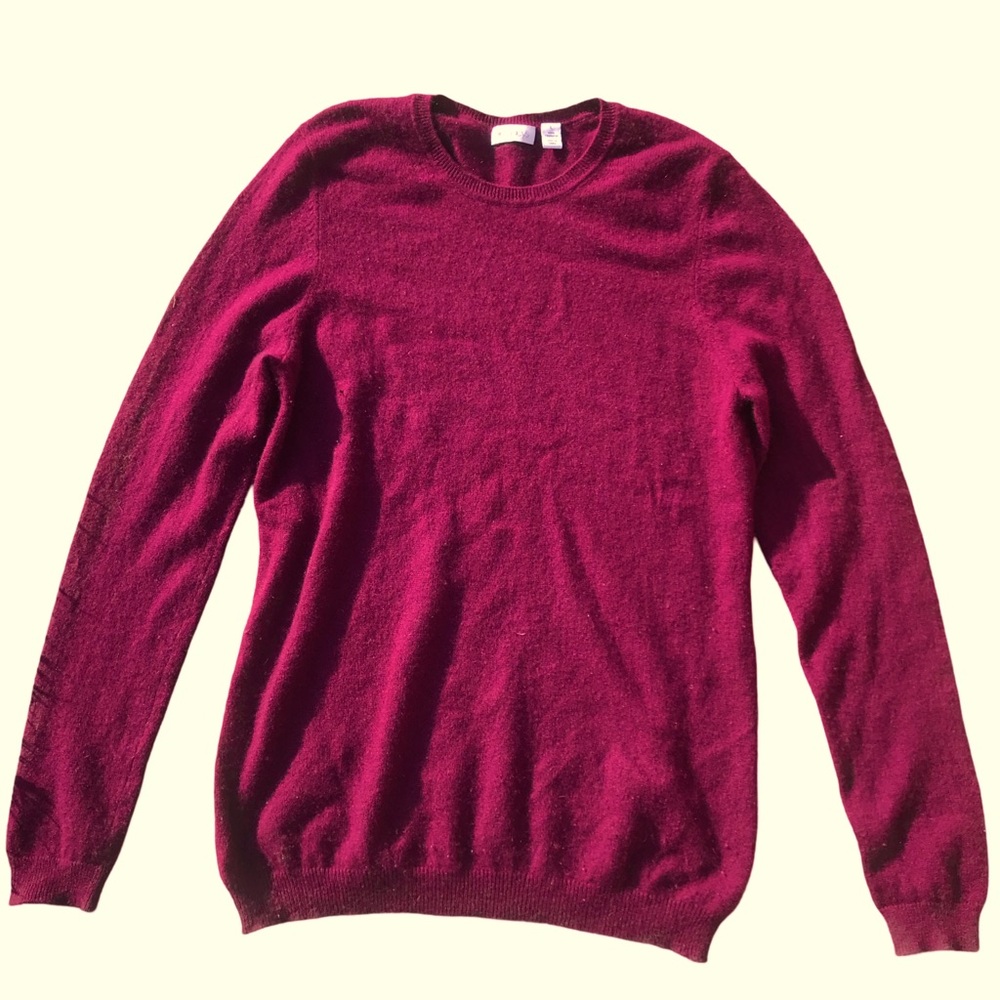 Macys 100% Cashmere Maroon Crew Neck Sweater Size L
